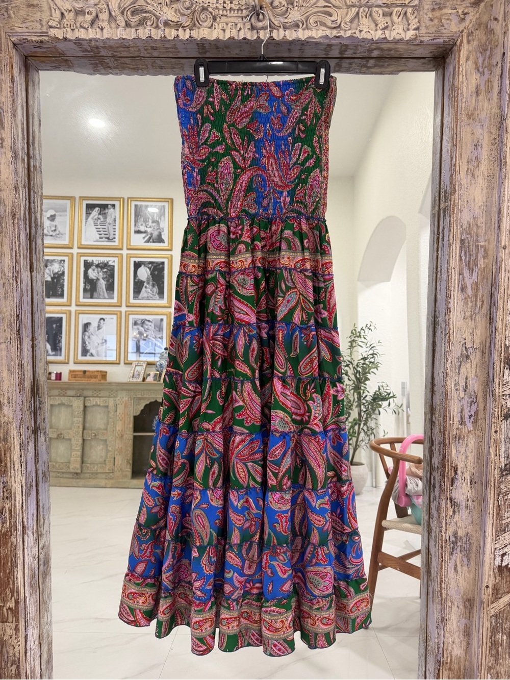 Source Unknown Strapless Paisley Maxi Dress - Green/Blue/Pink